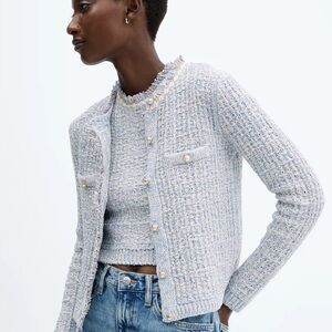 NWT Mango Tweed Cardigan with Jeweled Buttons, Size S